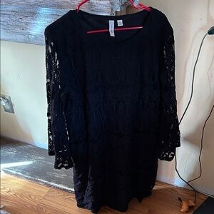 Tacera Black Long Sleeve Lace Dress